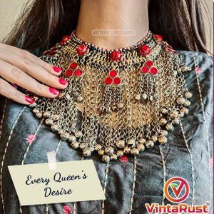 Massive Afghan Tribal Jewelry Set, Antique Kuchi Long Dangling Bells Necklace